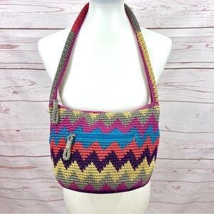 The Sak Vintage Y2K Rainbow Chevron Zig Zag Boho Crochet Hobo Shoulder Bag